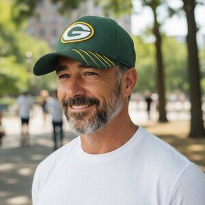 Green Bay Packer Football Cap Hat Adjustable Embroidered Air Vent Green & Gold